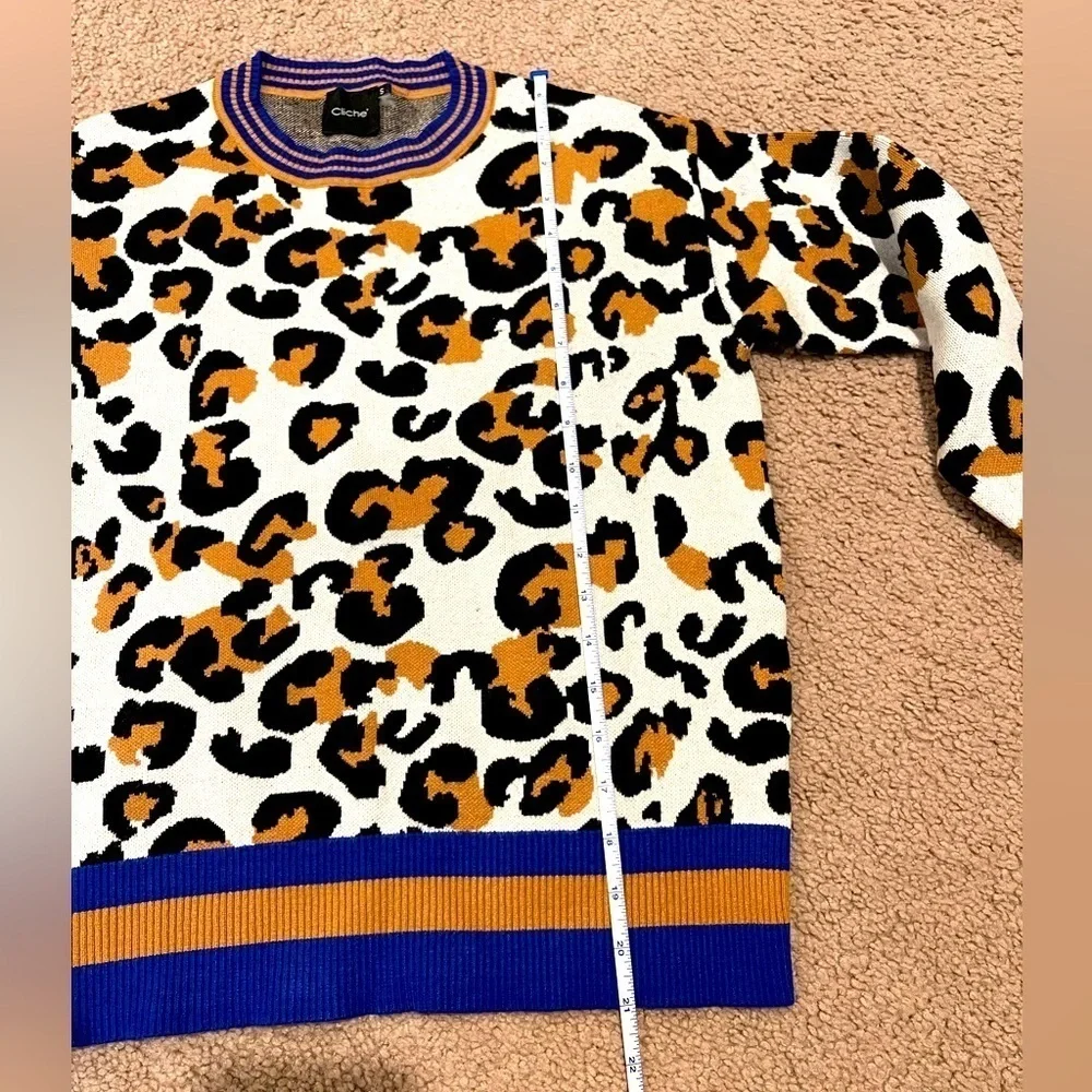 Women's CLICHE leopard print thick wool blend sweater